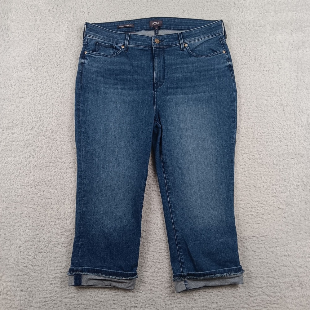 NYDJ Crop Jean Marilyn Straight Women 14 Blue Raw Hem M66ZCR2916